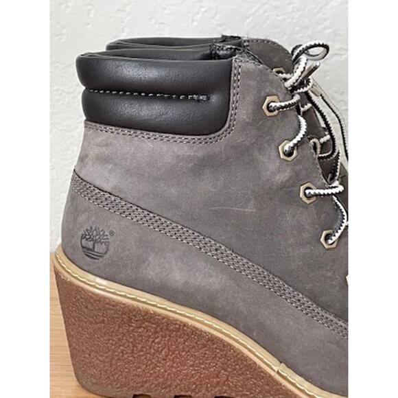 Timberland Wedge Bootie Nubuck Leather Gray Ankle Boots - Picture 2 of 11